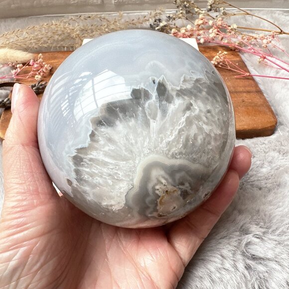 Gorgeous Large Agate Sphere with Druzy - Picture 9 of 10